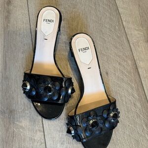 Fendi Black Floral Embellished Sandals